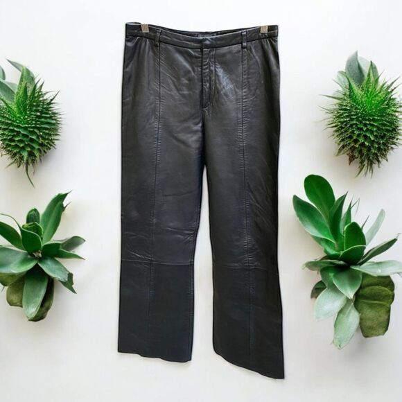Banana Republic Black Wide Leg Leather Pants Lined Matrix Rock Punk Sz 4 S - Picture 1 of 12